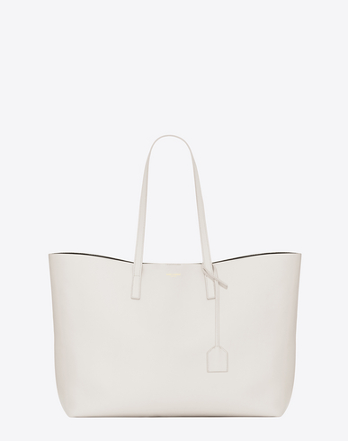 SAINT LAURENT Large Shopping Tote Bag In Dove White Leather