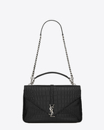 Classic Large MONOGRAM SAINT LAURENT COLLÈGE Bag in Black Crocodile Embossed Leather