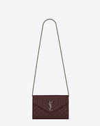 Portafogli MONOGRAM SAINT LAURENT con catena bordeaux in pelle mista matelassé