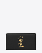 Large MONOGRAM SAINT LAURENT Flap Wallet in Black Grain De Poudre Textured Leather