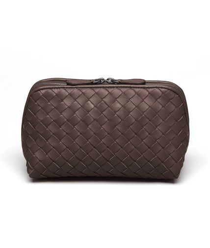 BOTTEGA VENETA - Kosmetiktasche aus Nappaleder Intrecciato Ebano