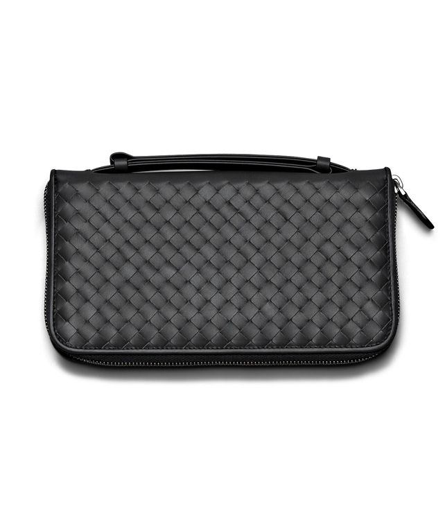 BOTTEGA VENETA DOCUMENT CASE IN NERO INTRECCIATO VN Zip Around Wallet E fp