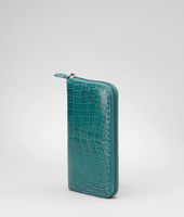 Bottega Veneta® Shiny Crocodile Fumé Zip Around Wallet Bottega Veneta® Shiny Crocodile Fumé Zip Around Wallet