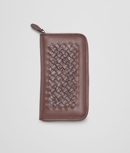 BOTTEGA VENETA - Edoardo Ebano Light Calf Soft Crocodile Fume Zip Around Wallet