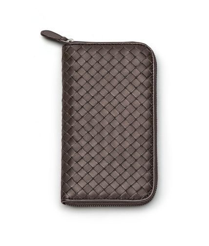 BOTTEGA VENETA - Portemonnaie mit Zip aus Nappaleder Intrecciato Ebano