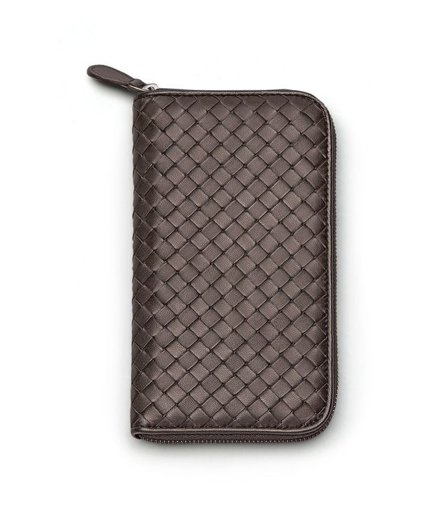 BOTTEGA VENETA ZIP AROUND WALLET IN EBANO INTRECCIATO NAPPA Zip Around Wallet D fp