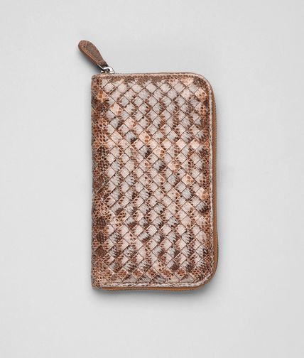BOTTEGA VENETA - Portefeuille entouré d'une fermeture éclair en nappa et ayers intrecciato junior