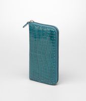 Bottega Veneta® Shiny Crocodile Fumé Zip Around Wallet Bottega Veneta® Shiny Crocodile Fumé Zip Around Wallet