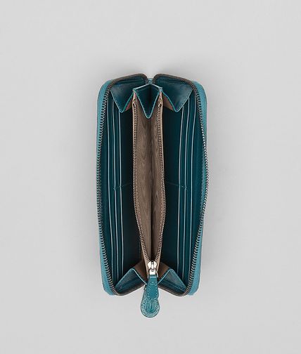 BOTTEGA VENETA - Teal Shiny Crocodile Fumé Zip Around Wallet