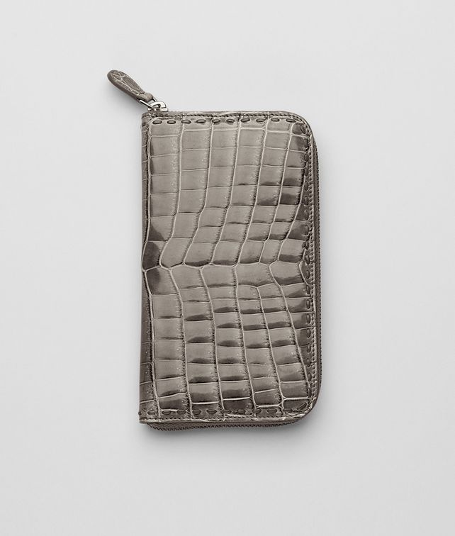 BOTTEGA VENETA Portafoglio Shadow in Shiny Crocodile Fumé con Zip Portafoglio con Zip E fp