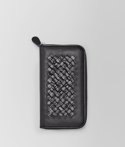 BOTTEGA VENETA - Nero Light Calf Soft Crocodile Zip Around Wallet
