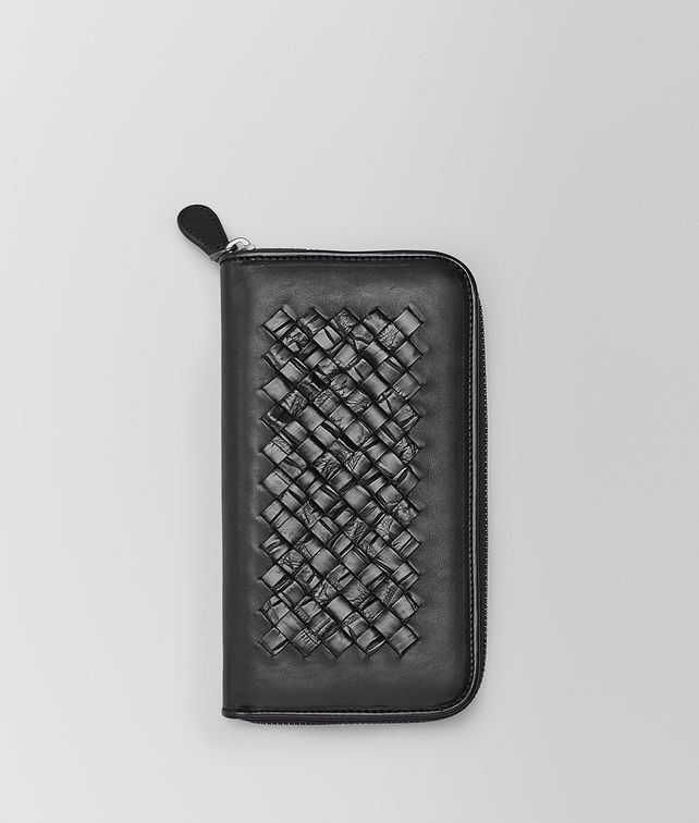 BOTTEGA VENETA PORTEFEUILLE À FERMETURE ZIPPÉE EN VEAU ET CROCODILE NERO, DÉTAILS INTRECCIATO Portefeuille zippé U fp