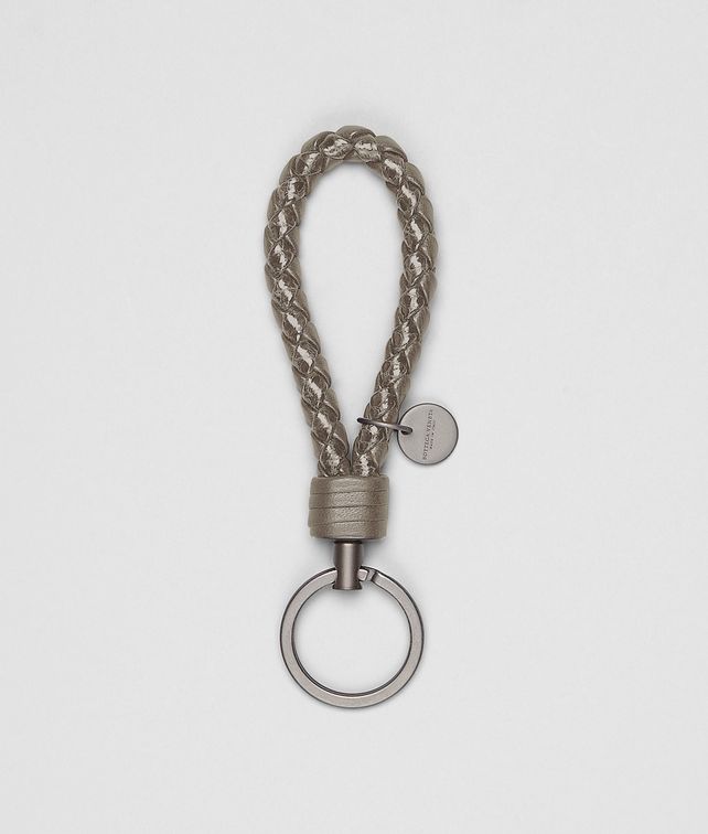 BOTTEGA VENETA Schlüsselanhänger aus Ayers und Nappaleder Intrecciato Fume Schlüsselring oder Armband E fp