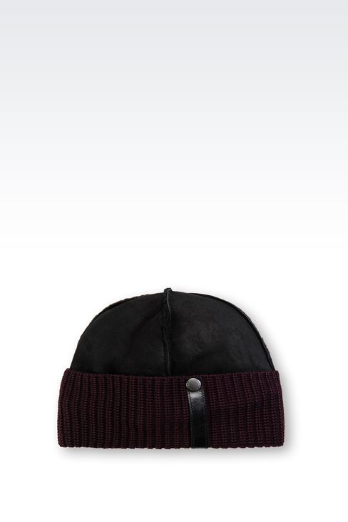 LEATHER HAT WITH RIBBED TURN-UP