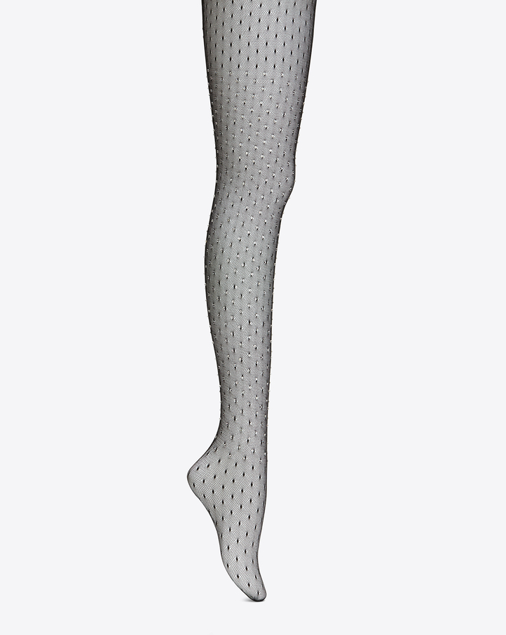 saintlaurent, Classic Sheer Tights in Black Polyester and Clear Crystals
