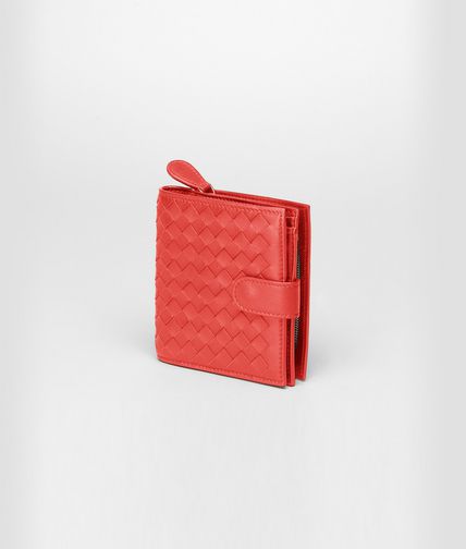 BOTTEGA VENETA - New Red Intrecciato Nappa French Flap Wallet