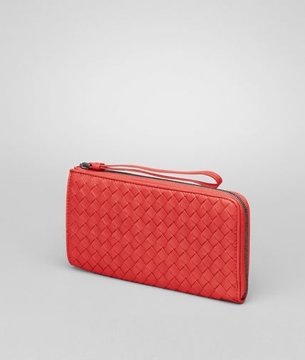 BOTTEGA VENETA - New Red Intrecciato Nappa Zip Wallet