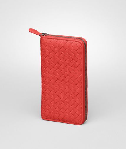 BOTTEGA VENETA - Portemonnaie mit Rundum-Reißverschluss aus Nappaleder Intrecciato New Red