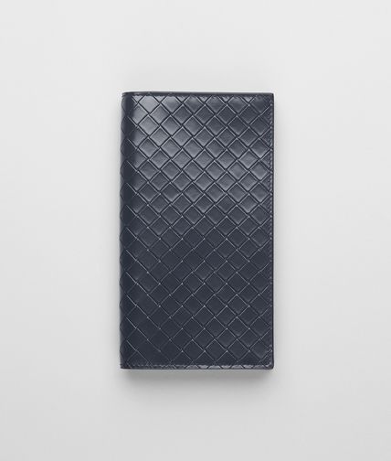 BOTTEGA VENETA - Prusse Nero Intreccio Scolpito Spazzolato Continental Wallet