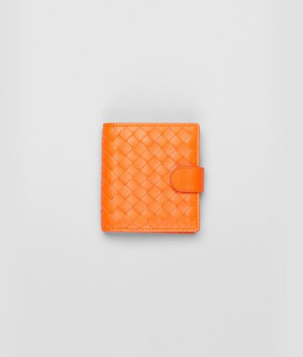 BOTTEGA VENETA - Tangerine Intrecciato Nappa French Flap Mini Wallet
