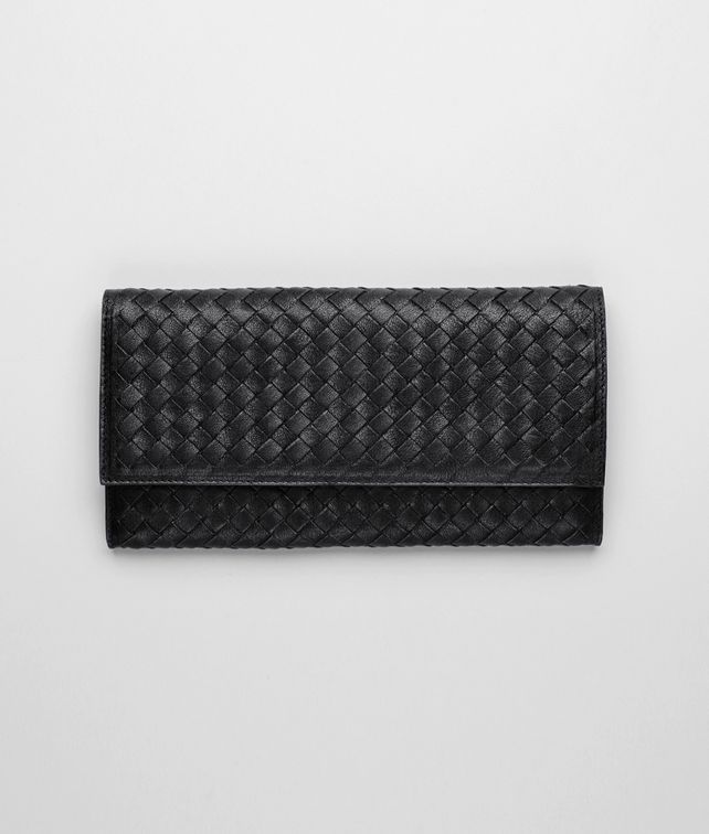 BOTTEGA VENETA Aktentasche aus gewaschenem Lammfell Intrecciato Nero Continental Portemonnaie E fp