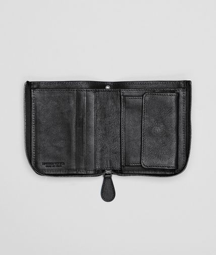 BOTTEGA VENETA - Nero Intrecciato Washed Lambskin Zip Around Mini Wallet