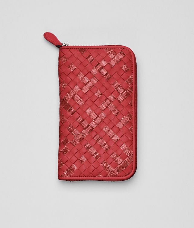 BOTTEGA VENETA Portemonnaie MIT ZIP aus Ayers und Nappaleder Intrecciato Fraise Portemonnaie mit Zip D fp