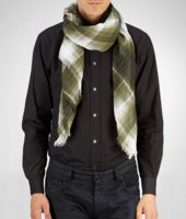 Bottega Veneta® WHITE DARK GREEN COTTON SILK SCARF Bottega Veneta® WHITE DARK GREEN COTTON SILK SCARF