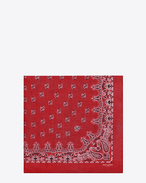Bandana Square Scarf in Red and White Paisley Printed Cashmere and Silk étamine