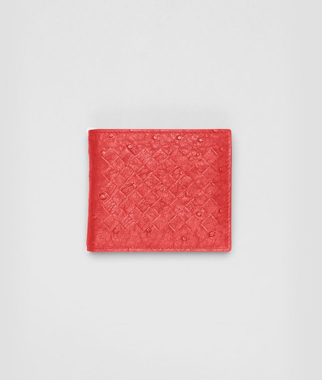 BOTTEGA VENETA NEW RED INTRECCIATO ANTIQUE OSTRICH WALLET Bi-fold Wallet U fp