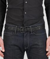 Bottega Veneta® NERO INTRECCIATO ANTIQUE OSTRICH BELT Bottega Veneta® NERO INTRECCIATO ANTIQUE OSTRICH BELT
