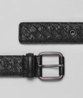 Bottega Veneta® NERO INTRECCIATO ANTIQUE OSTRICH BELT Bottega Veneta® NERO INTRECCIATO ANTIQUE OSTRICH BELT