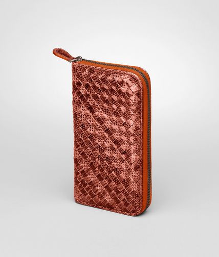 BOTTEGA VENETA - Tangerine Intrecciato Ayers Livrea Zip Around Wallet