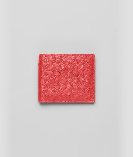 BOTTEGA VENETA - NEW RED INTRECCIATO ANTIQUE OSTRICH WALLET