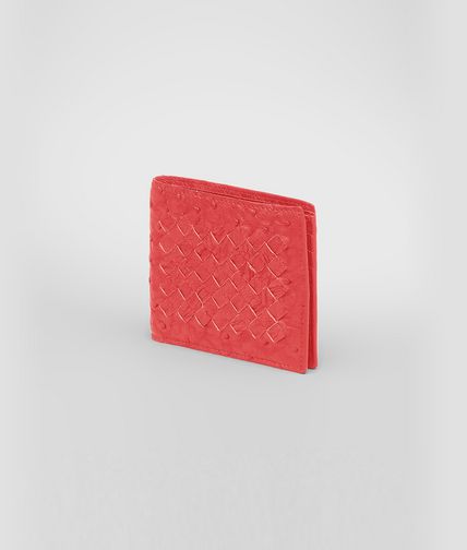 BOTTEGA VENETA - NEW RED INTRECCIATO ANTIQUE OSTRICH WALLET