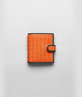 Bottega Veneta® Tangerine Intrecciato Nappa Glass French Flap Mini Wallet Bottega Veneta® Tangerine Intrecciato Nappa Glass French Flap Mini Wallet