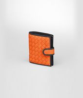 Bottega Veneta® Tangerine Intrecciato Nappa Glass French Flap Mini Wallet Bottega Veneta® Tangerine Intrecciato Nappa Glass French Flap Mini Wallet