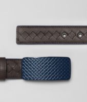 Bottega Veneta® ESPRESSO PRUSSE INTRECCIATO DRAP CALF BELT Bottega Veneta® ESPRESSO PRUSSE INTRECCIATO DRAP CALF BELT