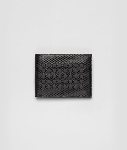 BOTTEGA VENETA - NERO PERFORATED LIGHT CALF ROUND WALLET
