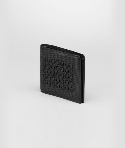 BOTTEGA VENETA - NERO PERFORATED LIGHT CALF ROUND WALLET