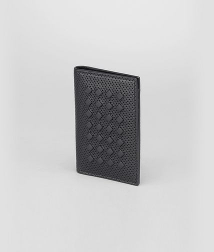 BOTTEGA VENETA - NERO PERFORATED LIGHT CALF SQUARE CARD CASE