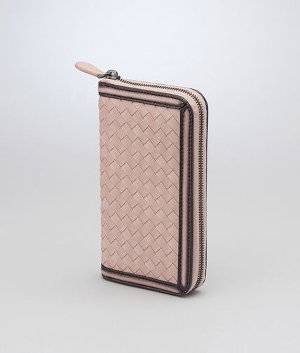BOTTEGA VENETA - BLUSH INTRECCIATO BORDER CALF Zip Around Wallet