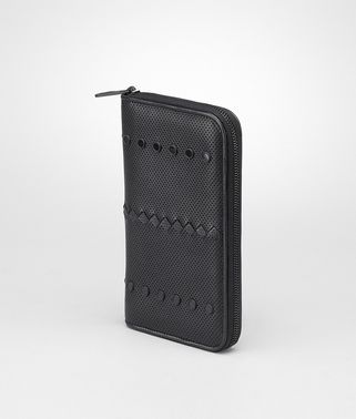 BOTTEGA VENETA - NERO PERFORATED LIGHT CALF MIRROR ZIP AROUND WALLET