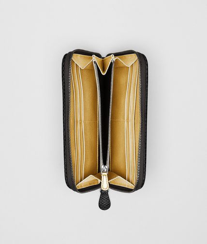 BOTTEGA VENETA - NERO ORO INTRECCIATO AYERS ZIP AROUND WALLET