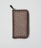 Bottega Veneta® MUD INTRECCIATO BORDER CALF Zip Around Wallet Bottega Veneta® MUD INTRECCIATO BORDER CALF Zip Around Wallet