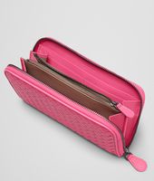 Bottega Veneta® ROSA SHOCK INTRECCIATO NAPPA ZIP AROUND WALLET Bottega Veneta® ROSA SHOCK INTRECCIATO NAPPA ZIP AROUND WALLET