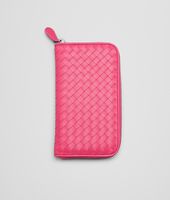 Bottega Veneta® ROSA SHOCK INTRECCIATO NAPPA ZIP AROUND WALLET Bottega Veneta® ROSA SHOCK INTRECCIATO NAPPA ZIP AROUND WALLET