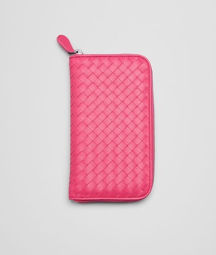 BOTTEGA VENETA - ROSA SHOCK INTRECCIATO NAPPA ZIP AROUND WALLET