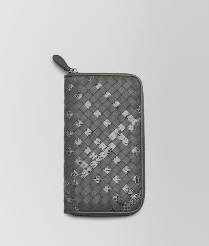 BOTTEGA VENETA - Portemonnaie Mit Rundum-Reissverschluss AUS AYERS UND NAPPALEDER INTRECCIATO NEW LIGHT GREY