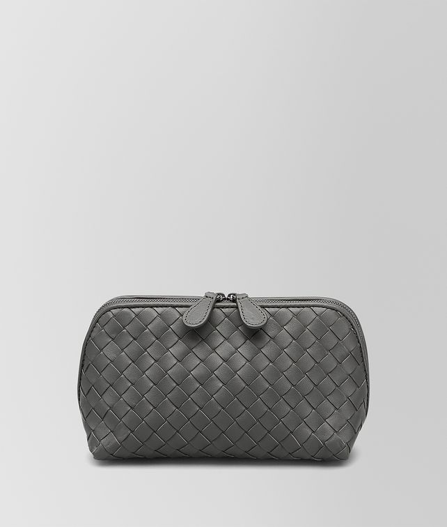 BOTTEGA VENETA MEDIUM COSMETIC CASE IN NEW LIGHT GRAY INTRECCIATO NAPPA Other Leather Accessory D fp